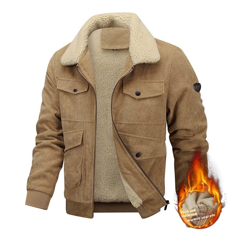 Winter Lapel Fleece Jacket With Pockets Warm Thicken