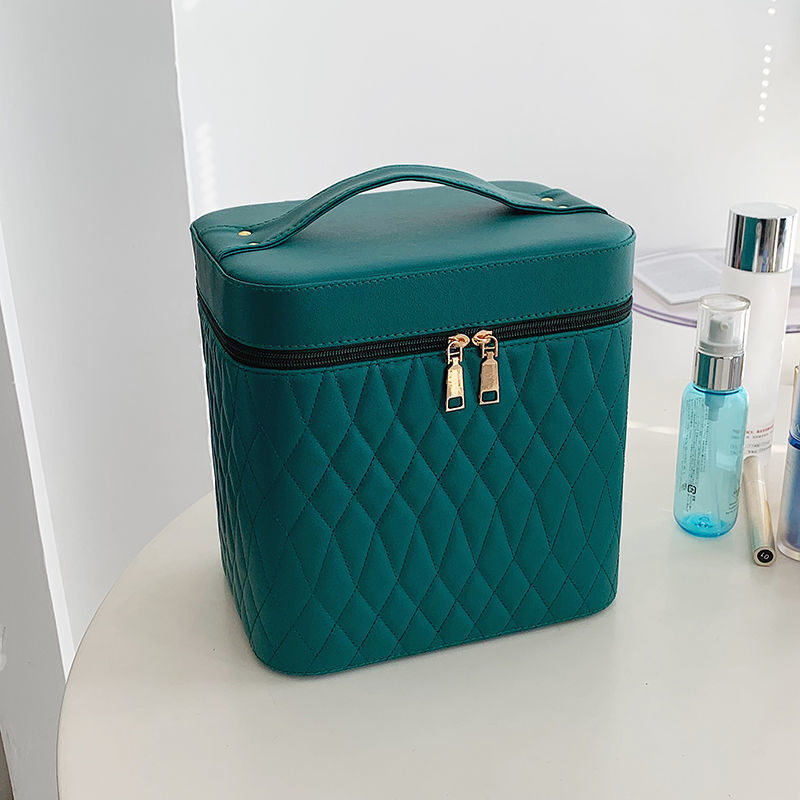 Portable Cosmetic Bag With Mirror Design Fashion Rhombus-Embroidery