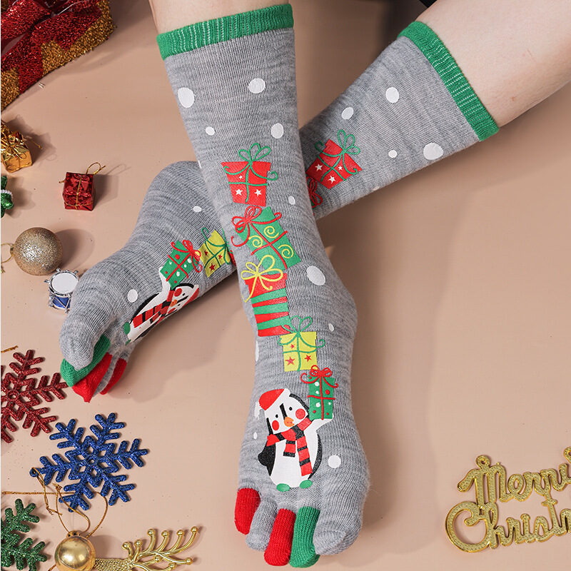 Cute Christmas Five-finger Socks Winter Elastic Sweat-absorbent Split-toe