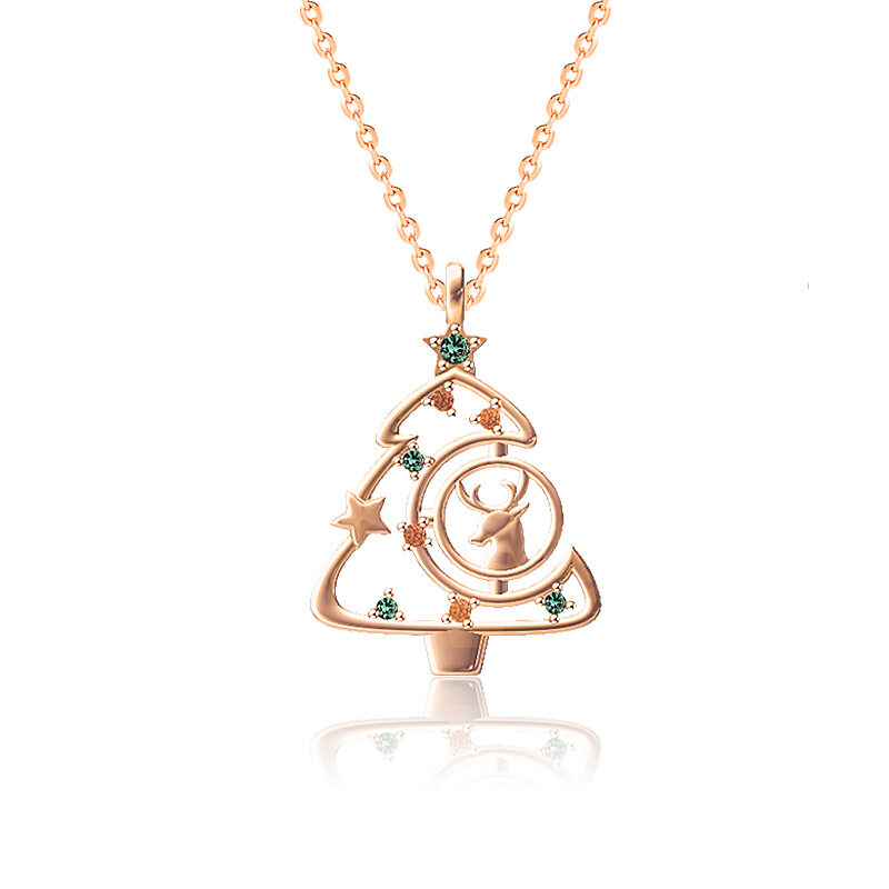 S925 Elk Christmas Tree Necklace Fashion Ins Style