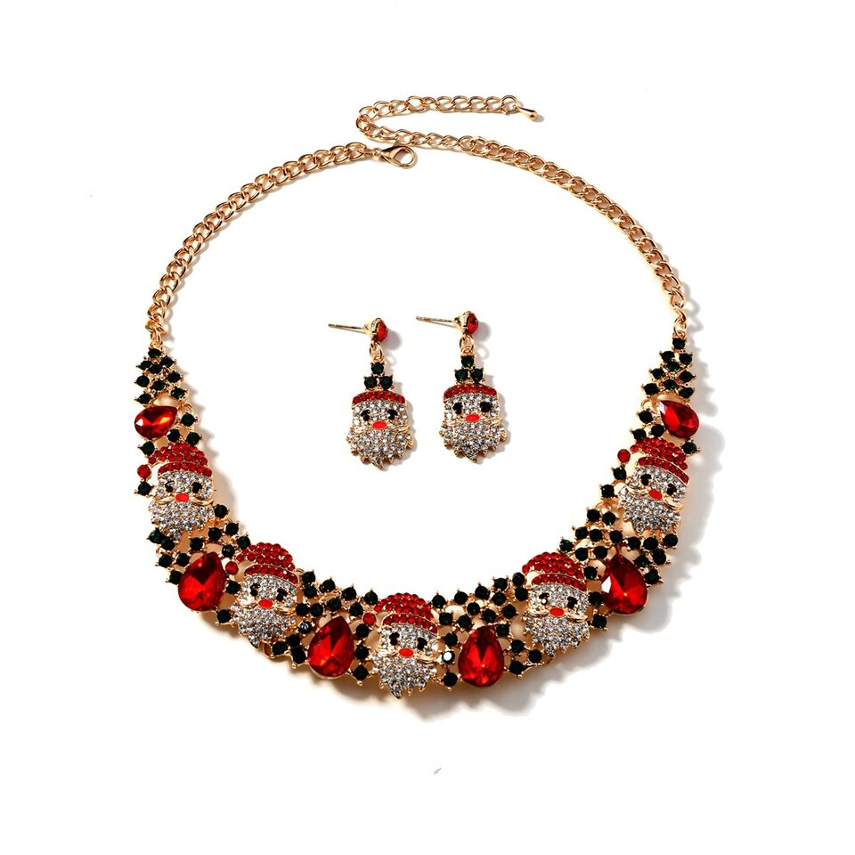 3pcs Christmas Necklace Earrings Set With Colored Rhinestones