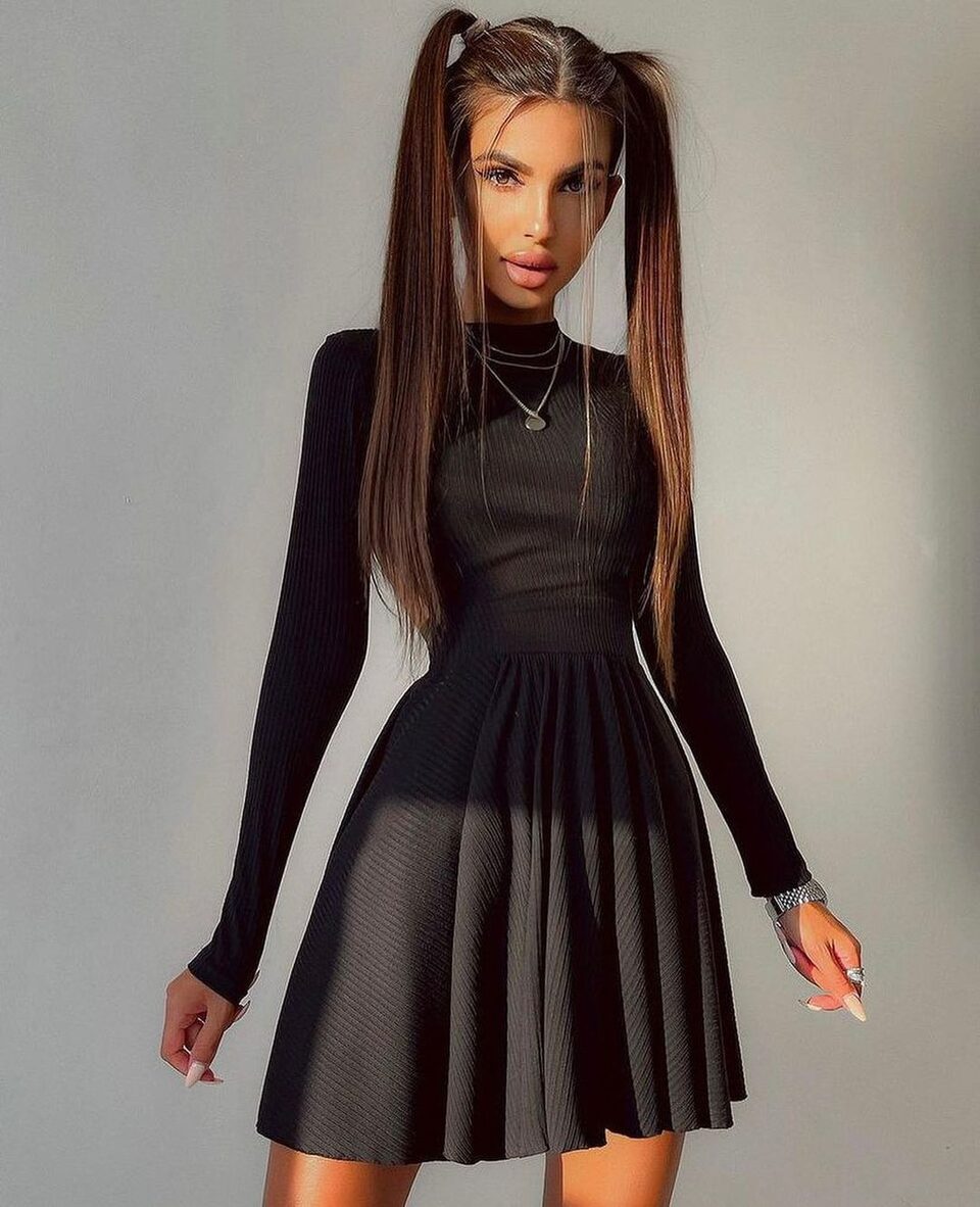 Y2K Long-sleeved Dress With Hollow Design Fashion Solid