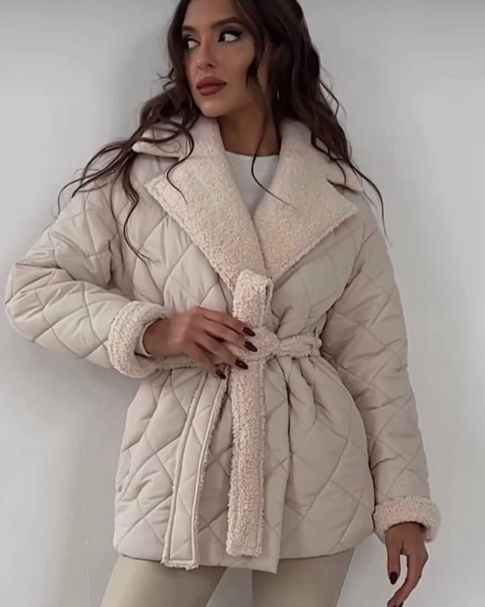 Winter Lapel Plaid Coat Fashion All-match Waist-tied Design