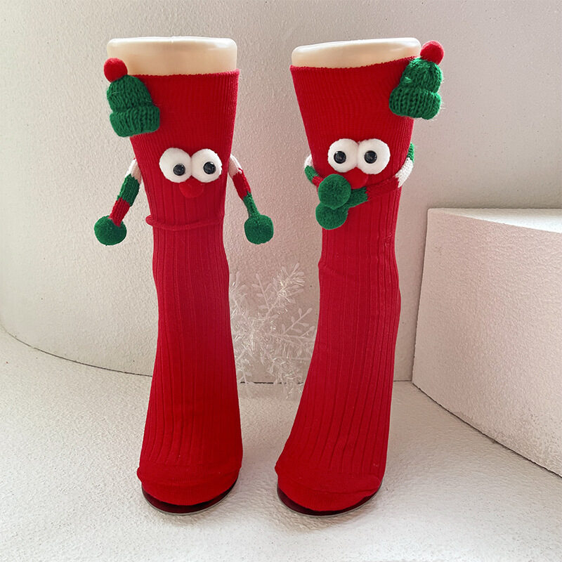 Cute Cartoon Christmas Socks Solid Cotton Middle-tube