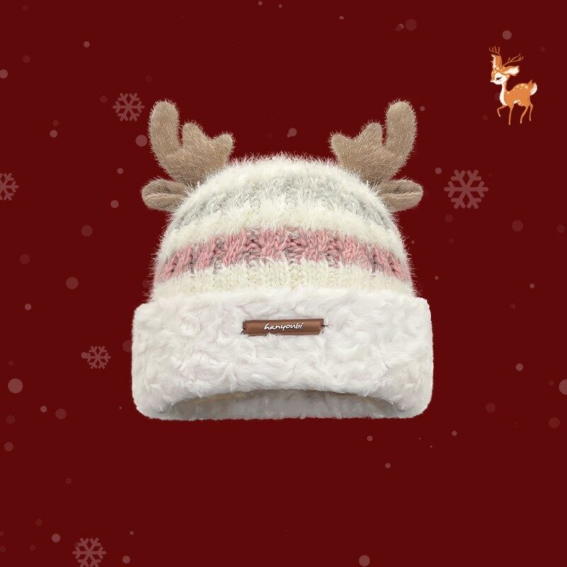 Christmas Knitted Hat With Cute Deer Antler Winter