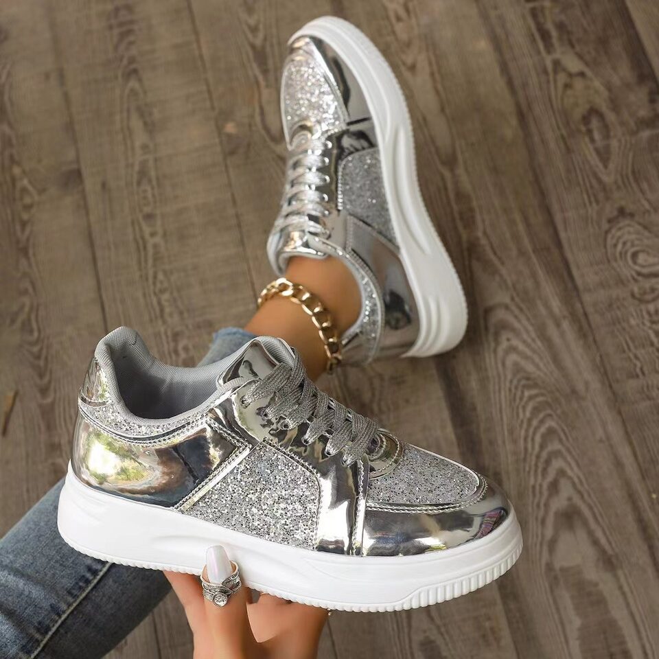 Fashion Lace-up Flat Shoes With Sequin Design Casual
