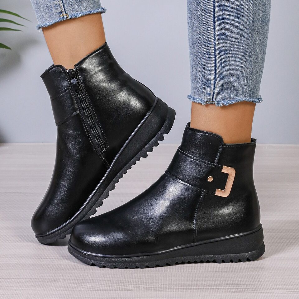Winter Fleece Boots With Side Zipper Design Fashion