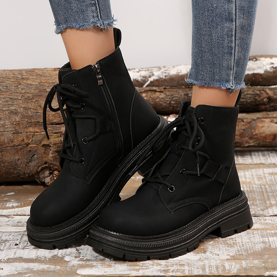 Square-heeled Lace-up Boots For Women Fall Winter All-match