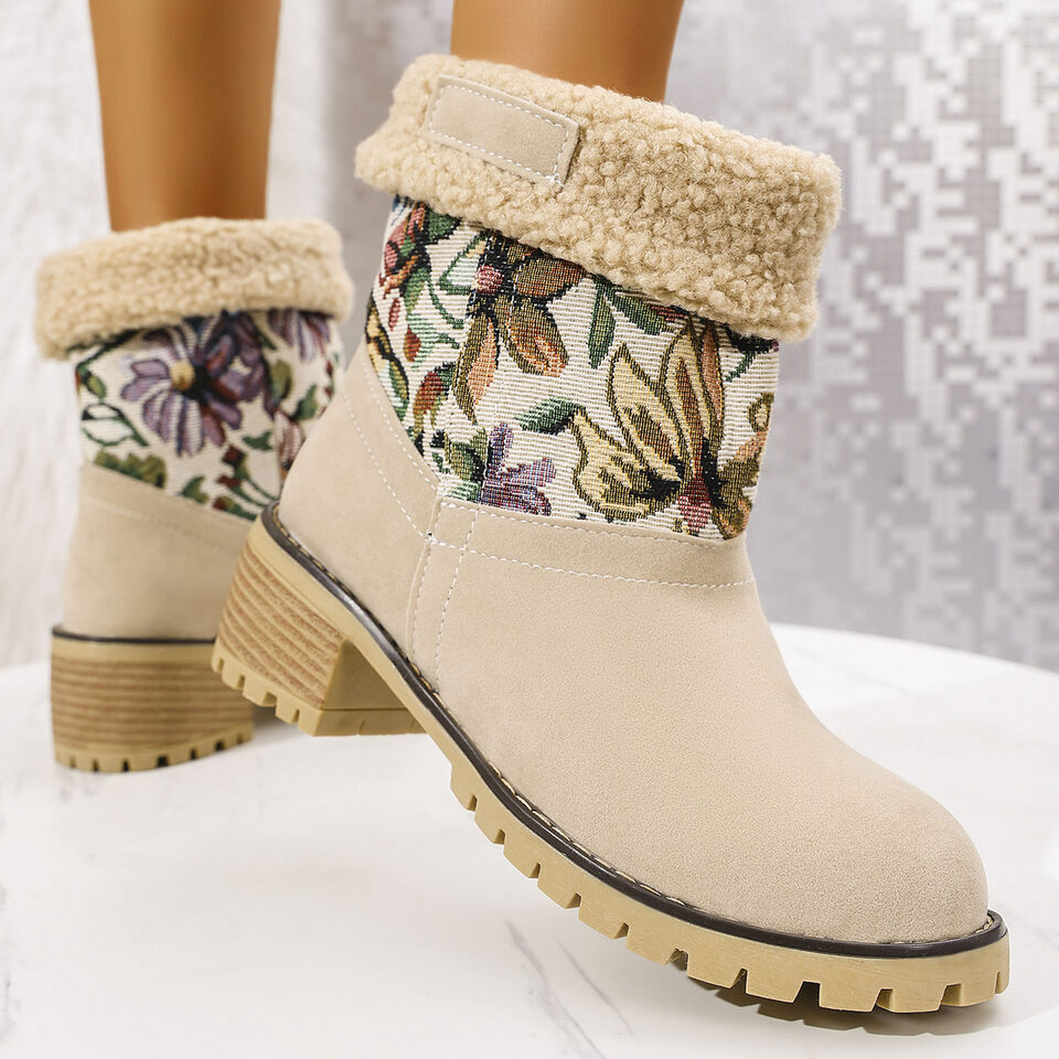 Flowers Embroidered Snow Boots Ethnic Style Platform Thick