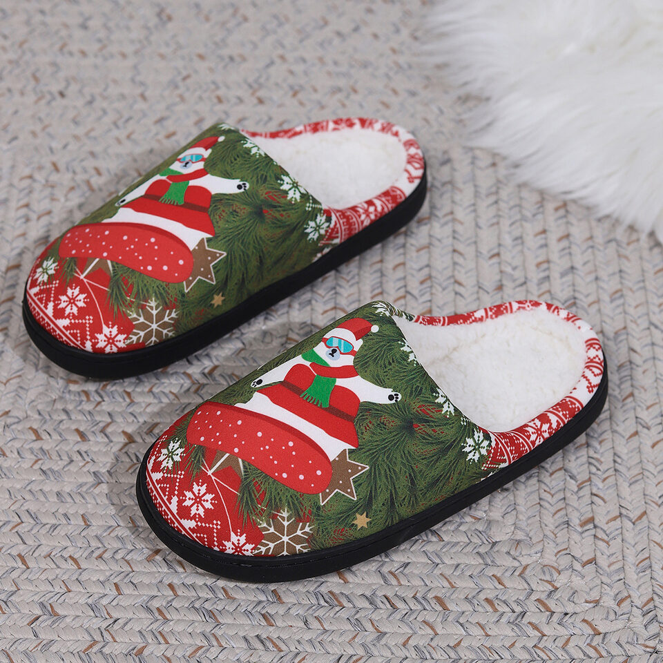 Christmas Snowman Elk Santa Claus Print Slippers Winter