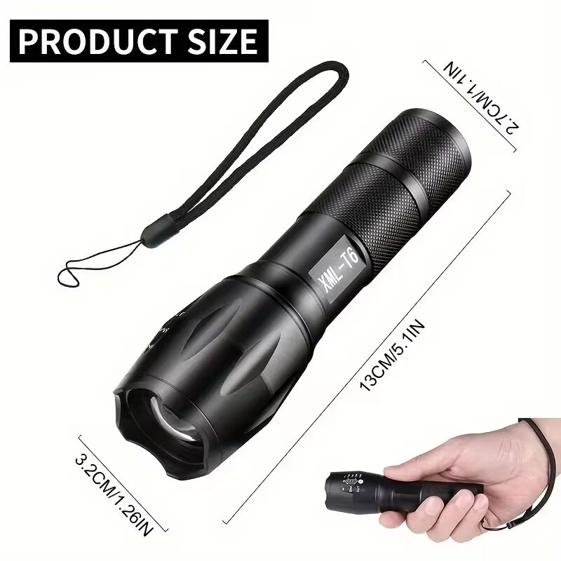 High Power LED Tactical Flashlight 5-Mode Light Zoom