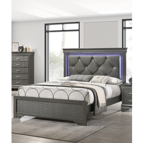 Dark Gray Faux Leather Tufted Headboard 1pc Queen