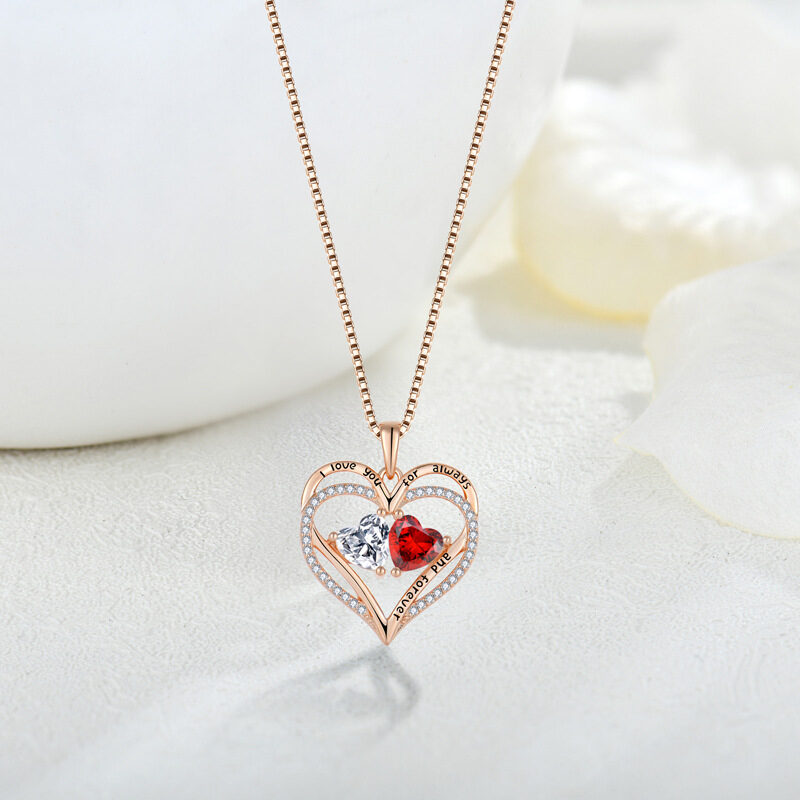S925 Silver Double Love Necklace With Rhinestones Fashion