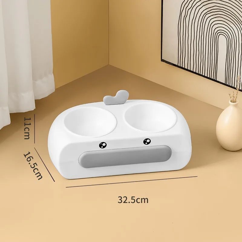 Duck Design Pet Double Bowl Plastic Kitten Dog
