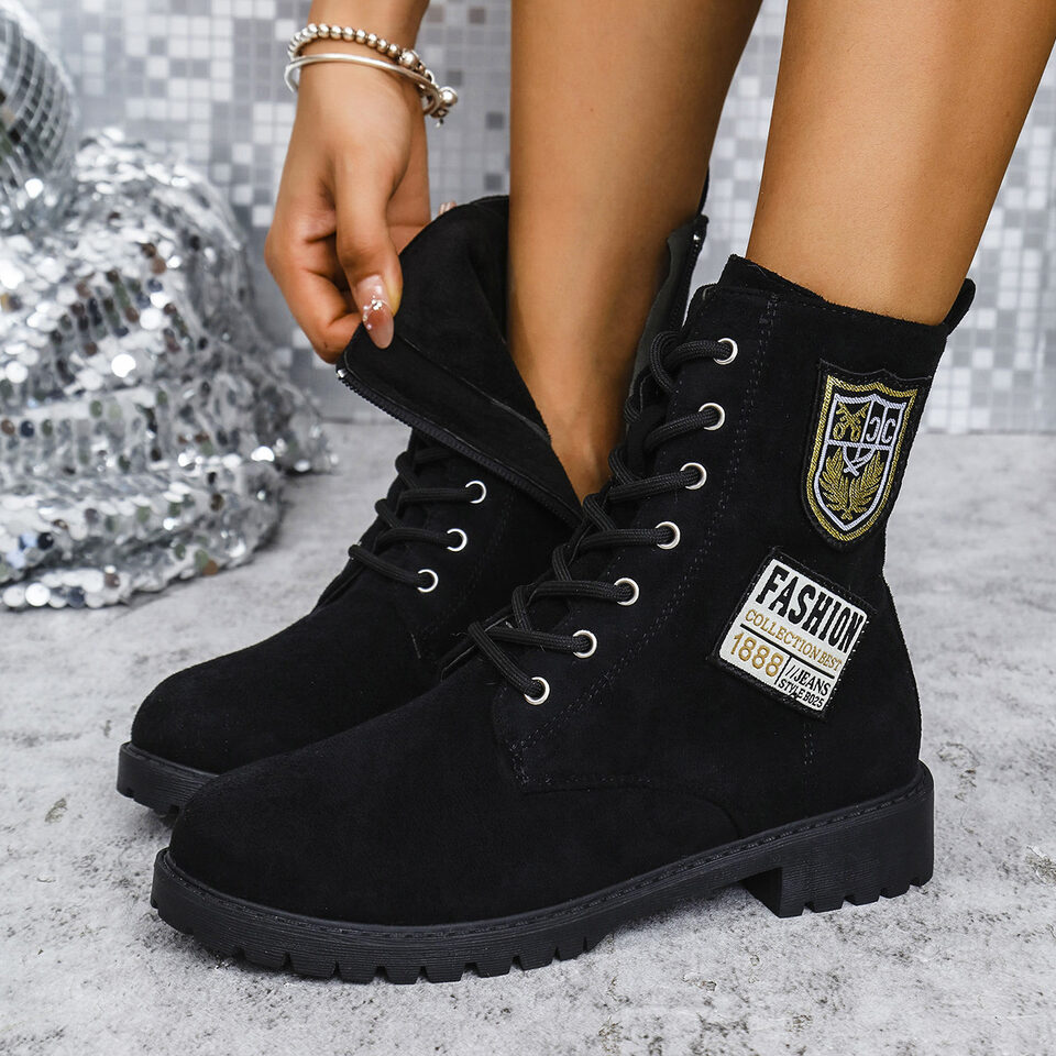 Fashion Lace-up Chunky Heels Boots Winter Round Toe