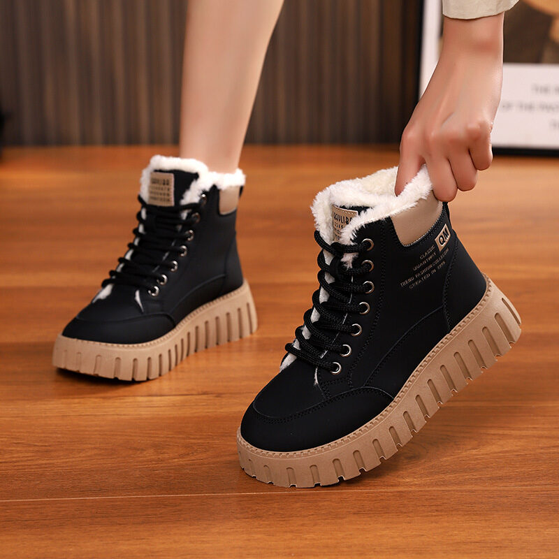 Ins Lace-up Snow Boots Winter Warm Fleece Flat