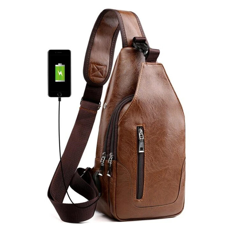 Luxury Brand Messenger Bag Leather Men Chest Vintage
