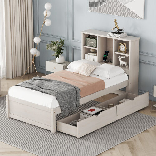 Modern Twin Size Bed Frame With Built-in USB