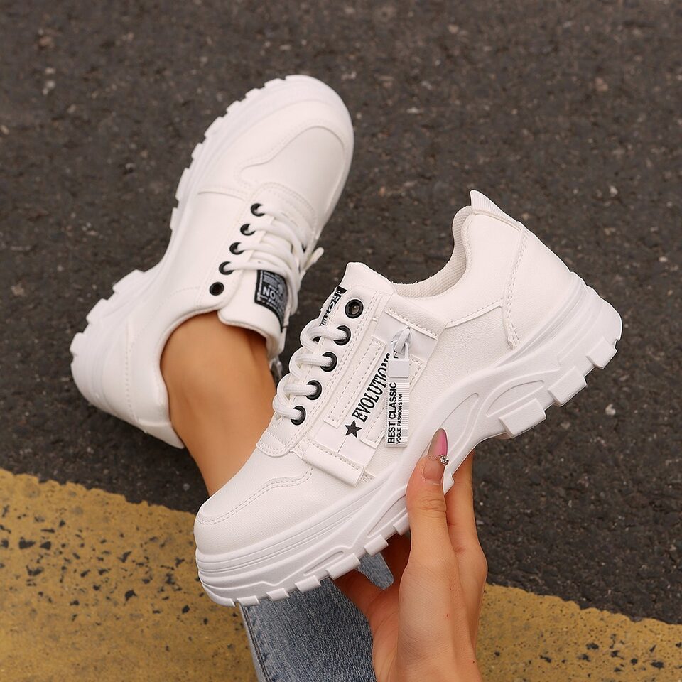 Lace-up Sports Shoes With Side-Zipper Design Fashion Thick-soled