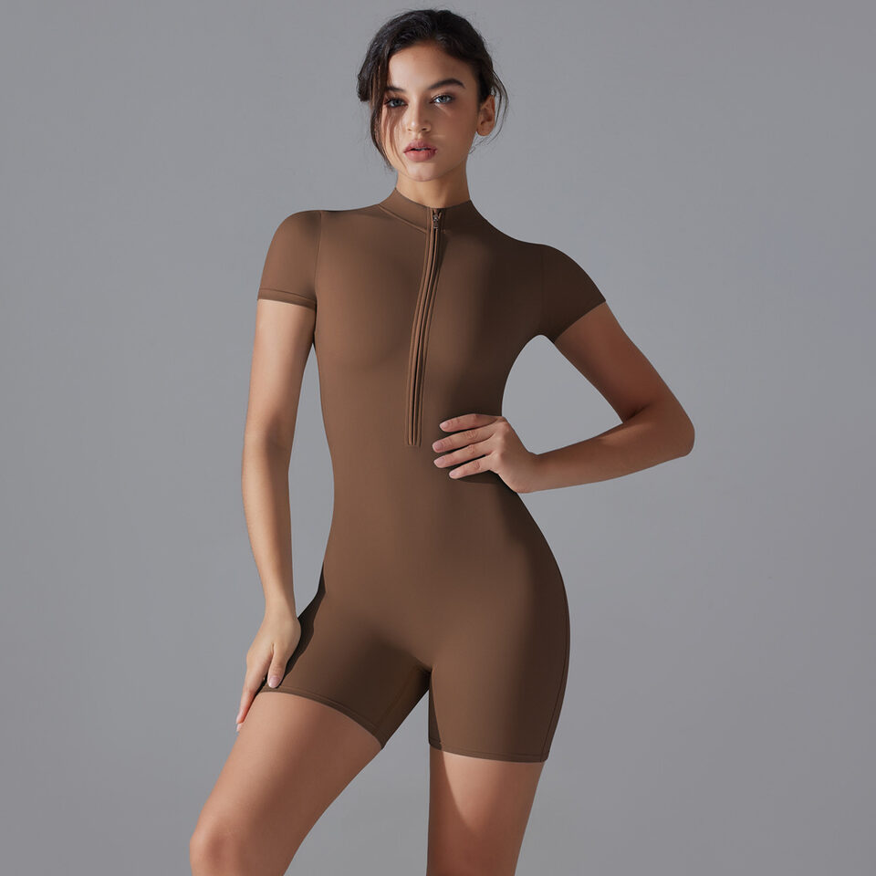 Summer Zipper Short-sleeved Shorts Jumpsuit Yoga Fitness Dance