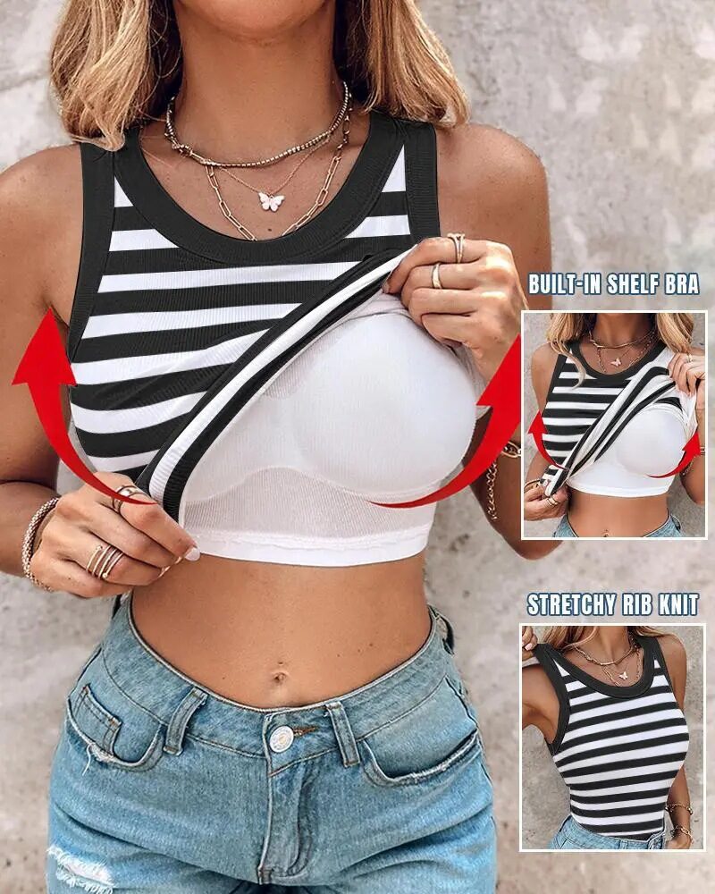 Slim Striped Vest With Bralette Ins Fashion Round