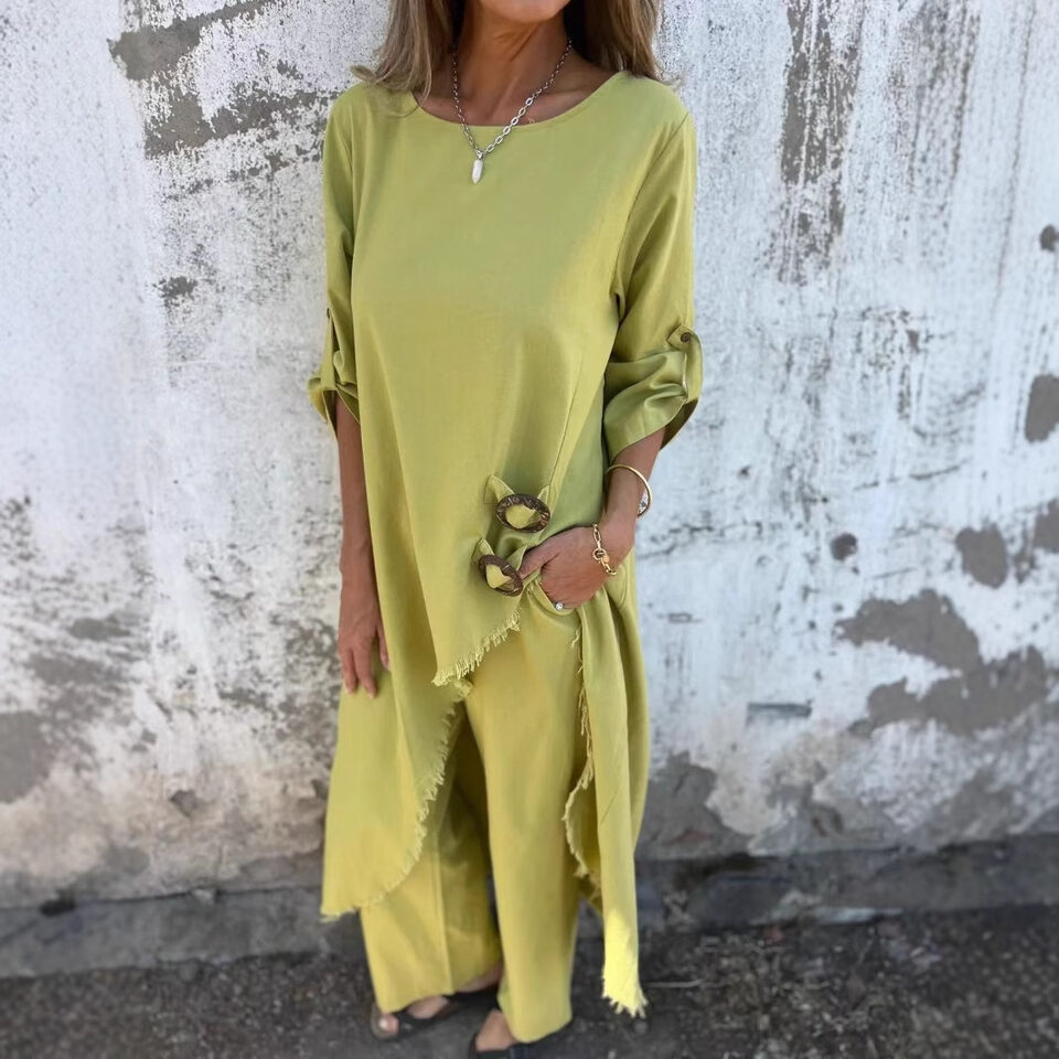Loose Irregular Long Suit With Metal Button Design