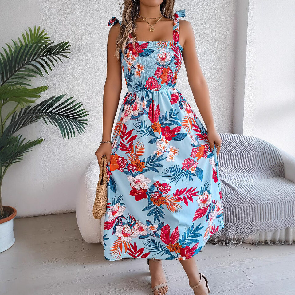 Flowers Print Suspender Corset Dress Ins Fashion Holiday