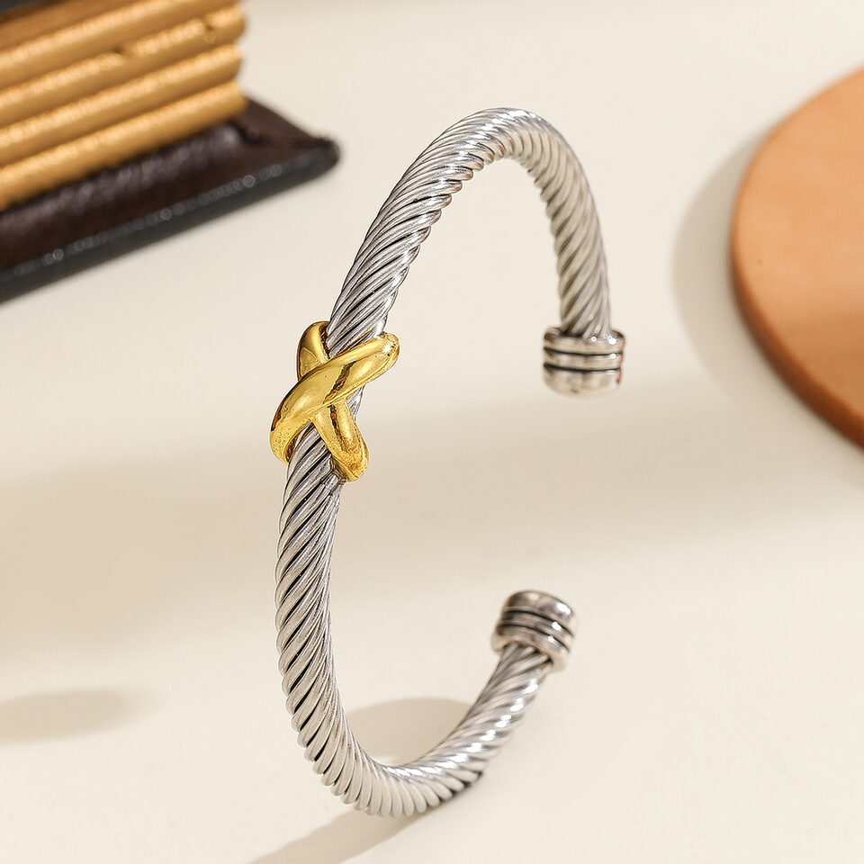 1PCS Fashionable Personalized 8-character Cross Steel Wire Bracelet