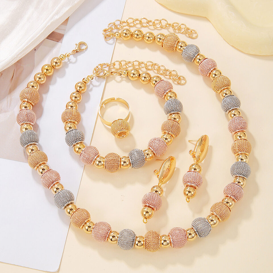 5Pcs Fashionable Metallic Beaded Necklaces Two Color Gold