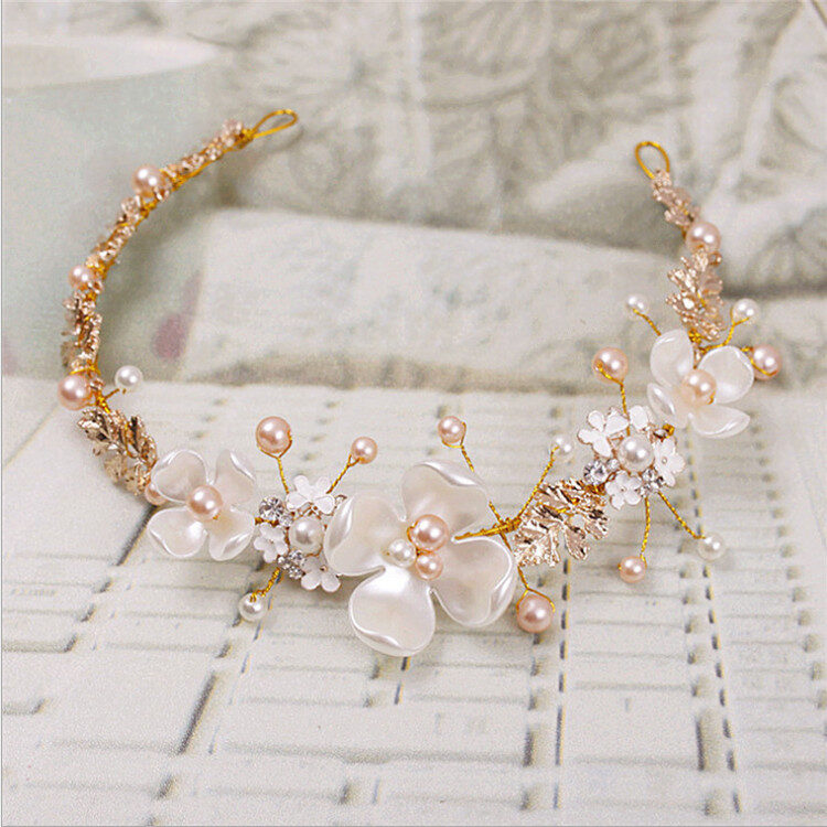 The Bride Wedding Headdress Ornaments Pearl Ceramic Golden