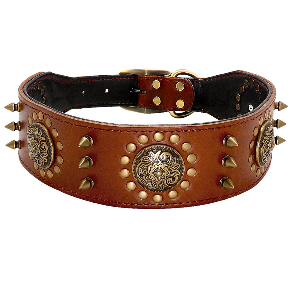 Leather Stud Dog Collar Large Anti-Bite