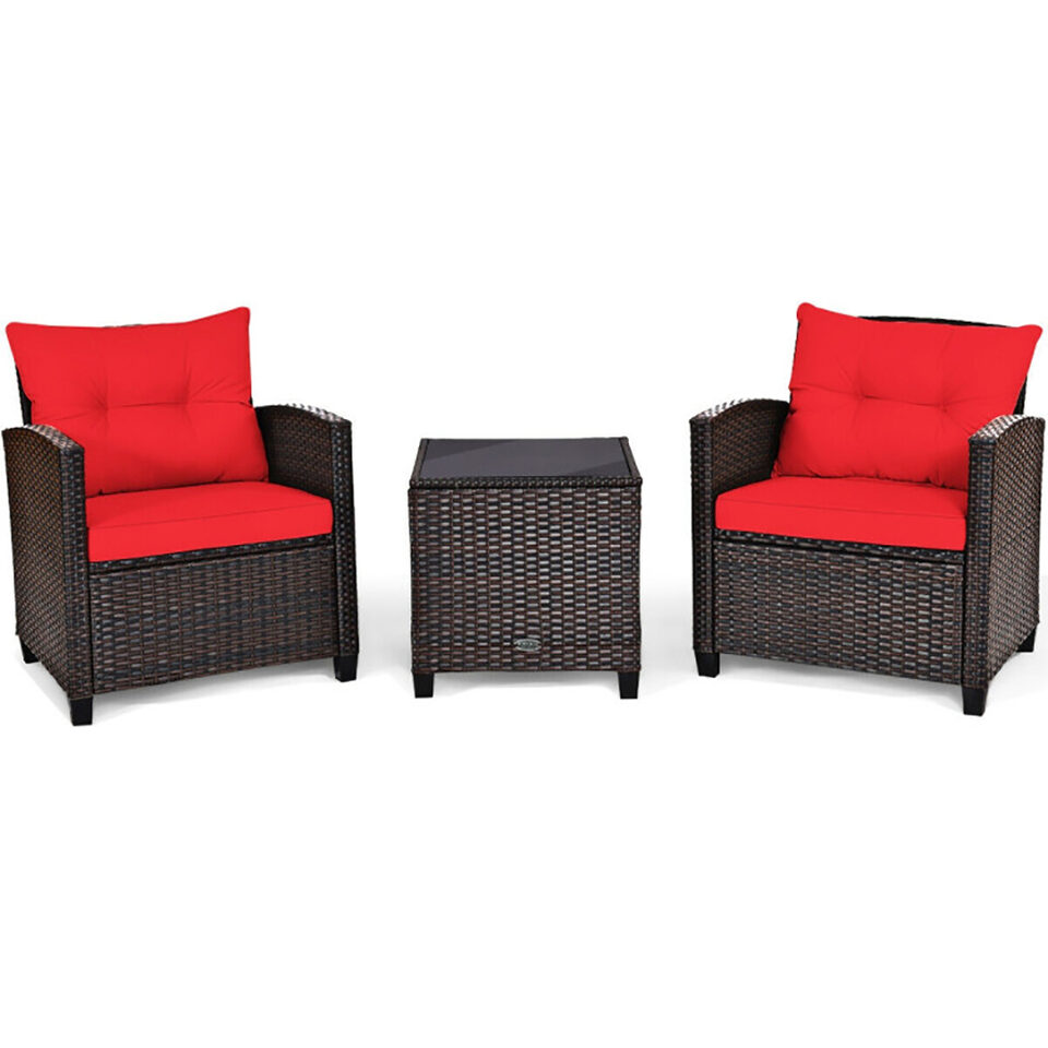 3 Pieces Rattan Patio Furniture Set With Washable