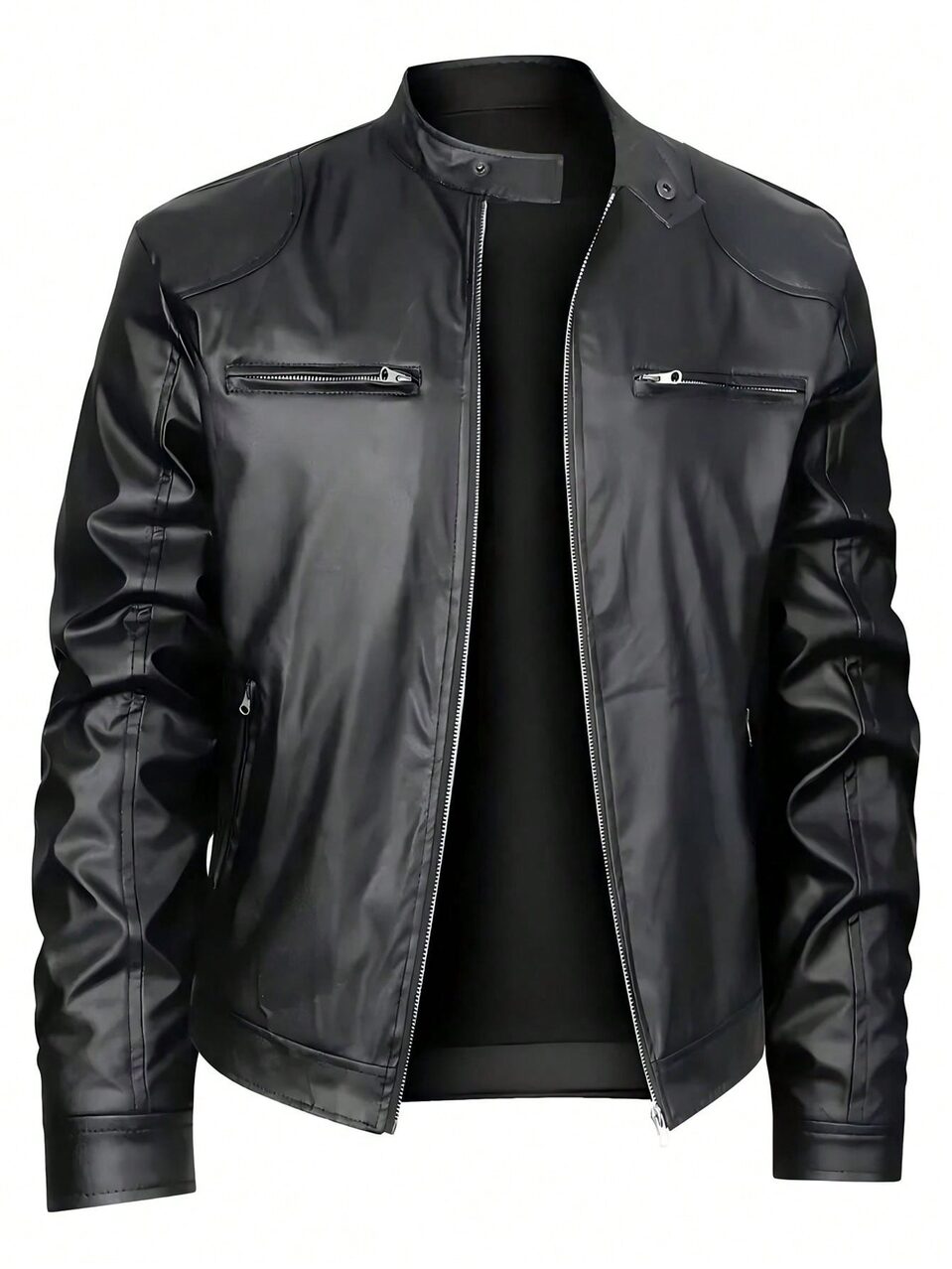 Men's Stand-up Collar Leather Jacket Business Casual
