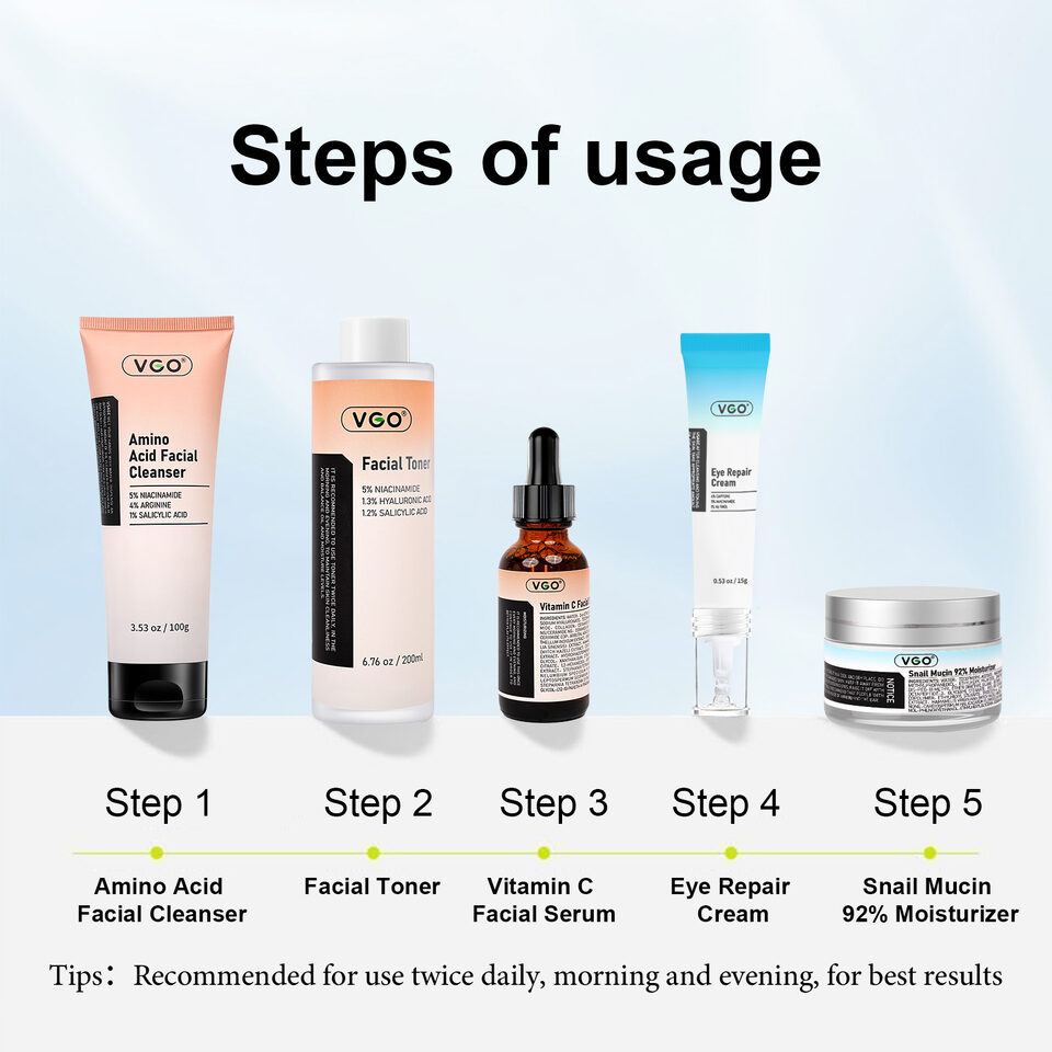 Skincare 5-Step Routine Cleanser - Toner - Serum