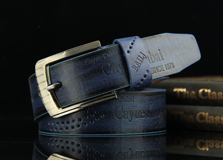 Pin buckle belt men's retro hollow casual