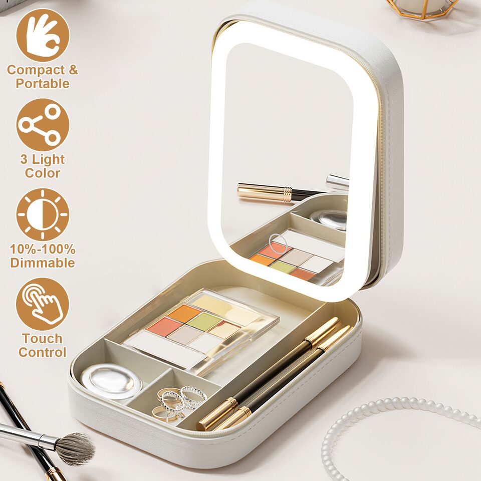 1Pc Portable Travel Makeup Bag With LED Mirror