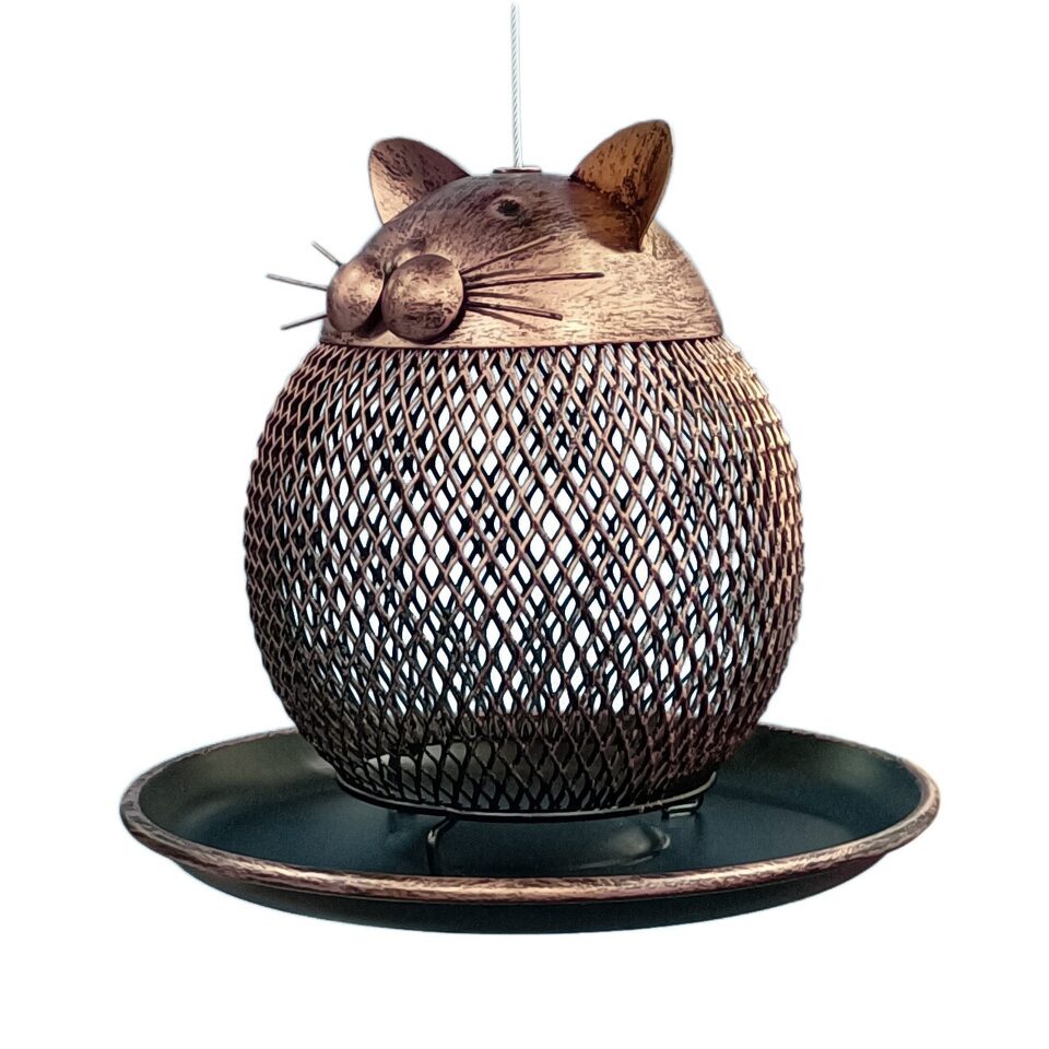 Cat Shaped Bird Feeder Vintage Handmade Outdoor Decor