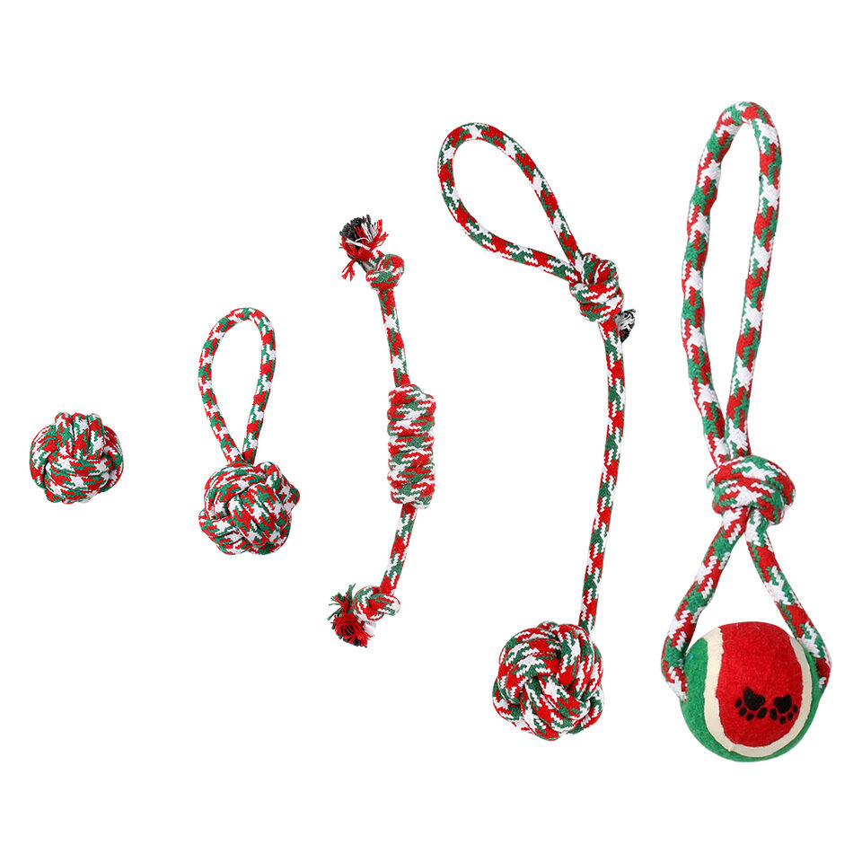 Set Of 5Pcs Christmas Dog Rope Chew Toys
