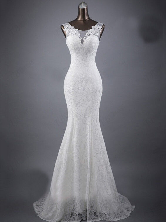 Lace slim and thin double shoulder tail wedding