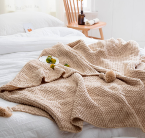 Nordic fringed knit ball blanket wool office air