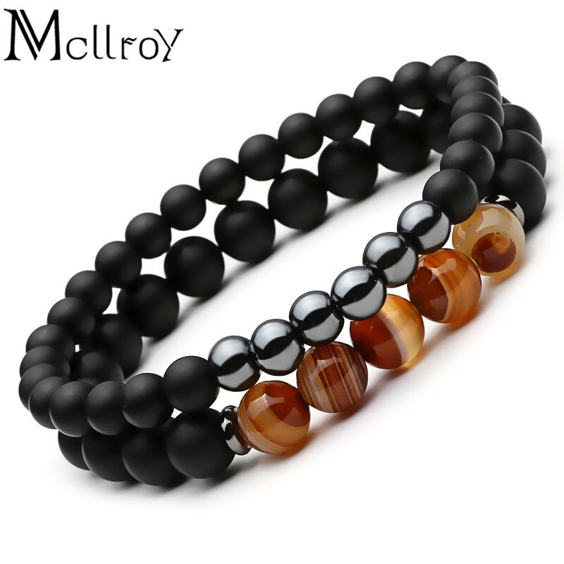 Mcllroy 2pc Natural stone Bracelet Beaded Black Mantra