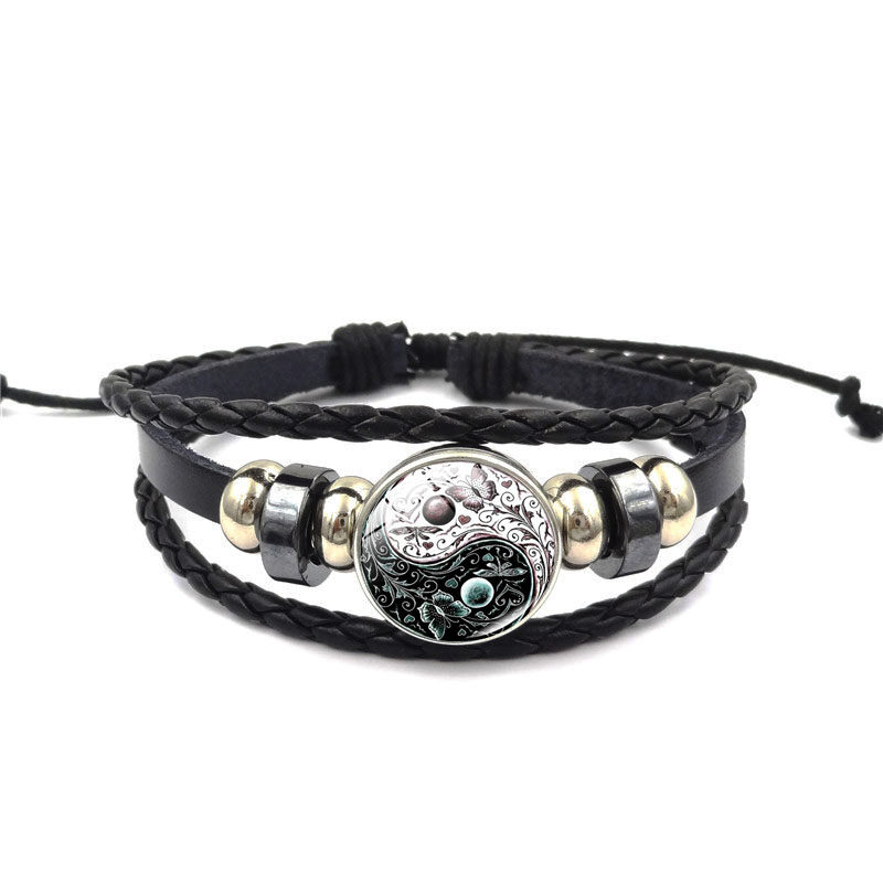 TaiYin Yang Charm Bracelet Multilayer Braided Vintage Jewelry