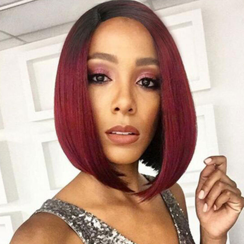 Dyeing mid-point wig female black gradient wine red