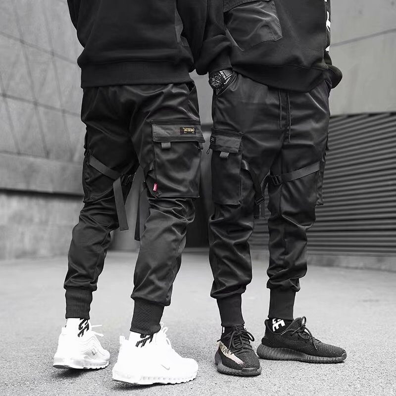 Ribbons Harem Joggers Men Cargo Pants Streetwear Hip