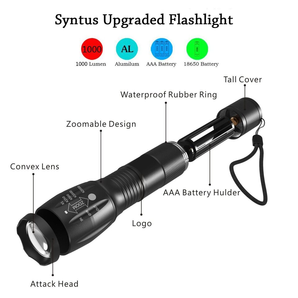 Portable Mini Flashlight LED ZOOM Torch Hunting Zoomable
