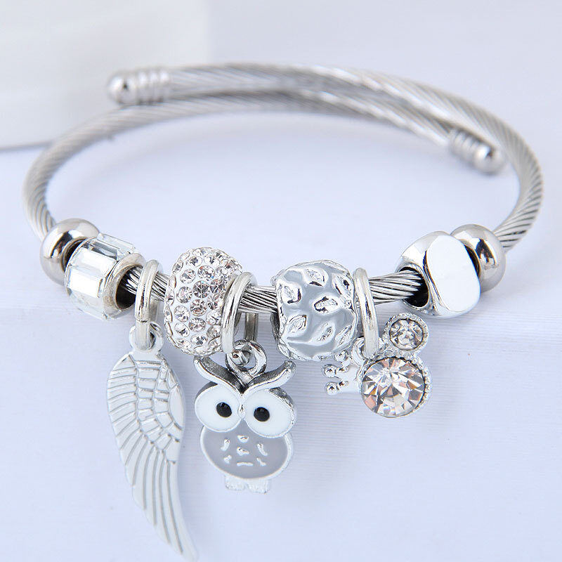 DIY Beaded Owl Angel Wings Pendant Stainless Steel