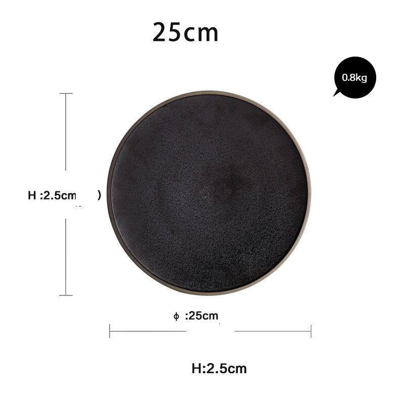 Black crystal large plate ceramic home dessert round