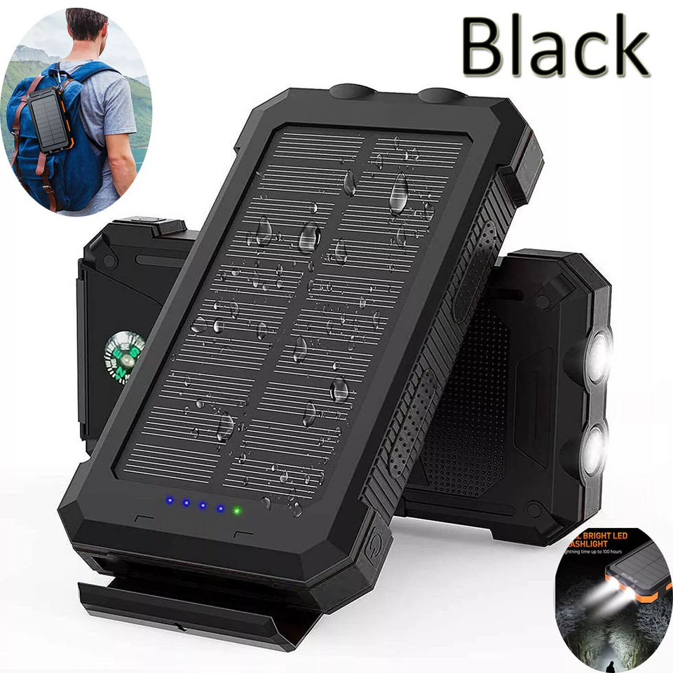 1o000mAh Solar Power Bank Waterproof 2USB LED Battery