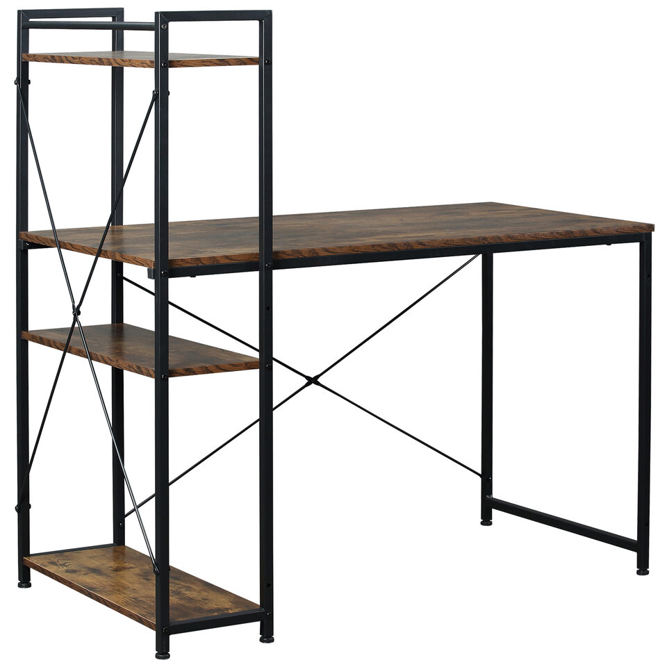 Reversible Computer Desk With Storage Shelves On Left