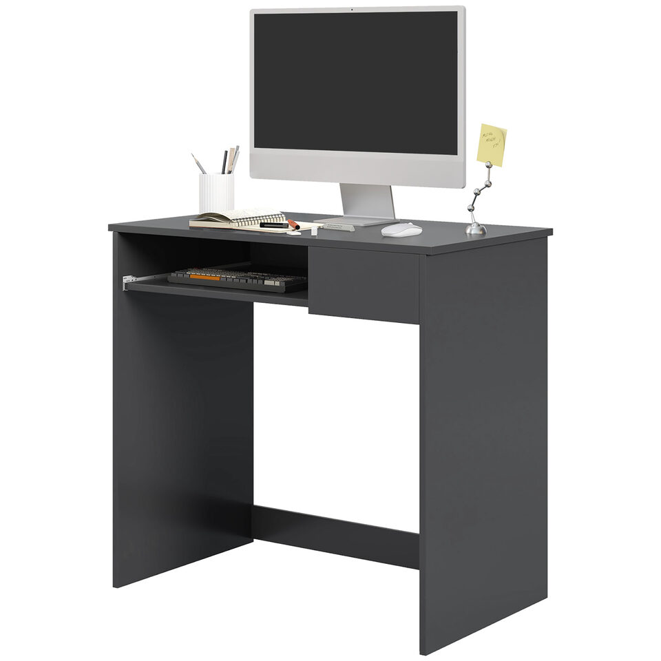 Compact Computer Desk With Keyboard Tray And Drawer